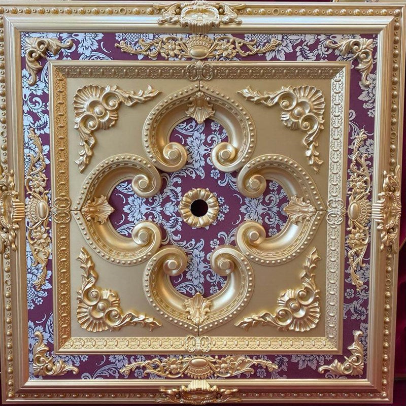 PALACE CEILING ROSE - POLYSTYRENE - SQUARE - DK90-AB - GOLD MAROON 90*90cm