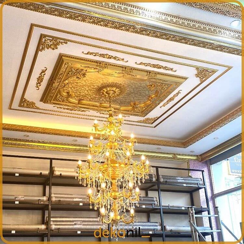 PALACE CEILING ROSE - POLYSTYRENE - RECTANGULAR -  DD140200-A - ELEGANCE GOLD 140*200cm