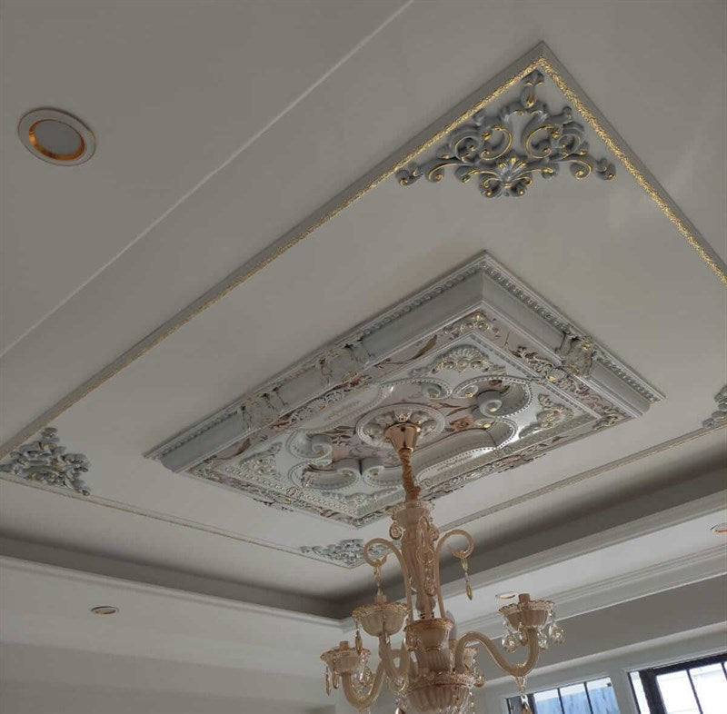 PALACE CEILING ROSE - POLYSTYRENE - RECTANGULAR - DD90120-BA - WHITE GOLD 90*120cm