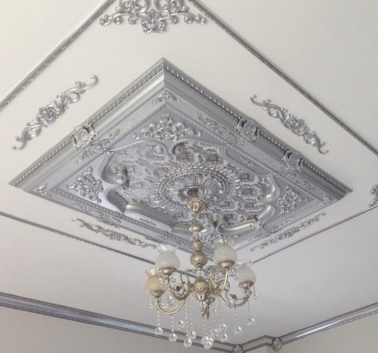 PALACE CEILING ROSE - POLYSTYRENE - RECTANGULAR - DD120160-G - ELEGANCE SILVER 120*160cm